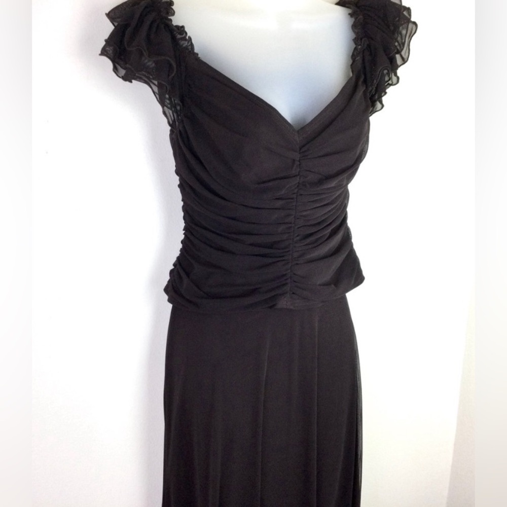 NWT Tadashi Shoji Brown Ruched Sweetheart Cap Sleeve Top & Maxi Skirt |Size 8